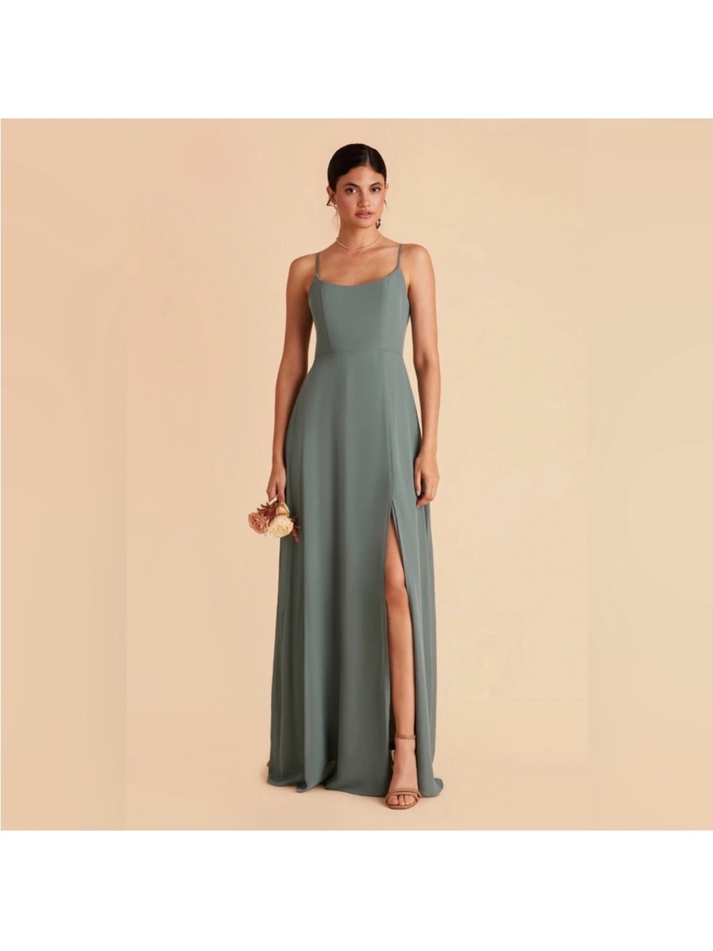 Birdy Grey Sage Green Spaghetti-Strap Maxi Dress with Side Slit